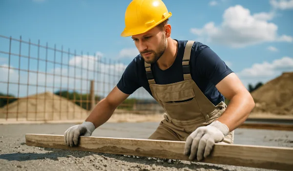 a male concrete worker spreading fresh cement over rebar from Concrete Contractor Hutto in Hutto, TX - Concrete Patio