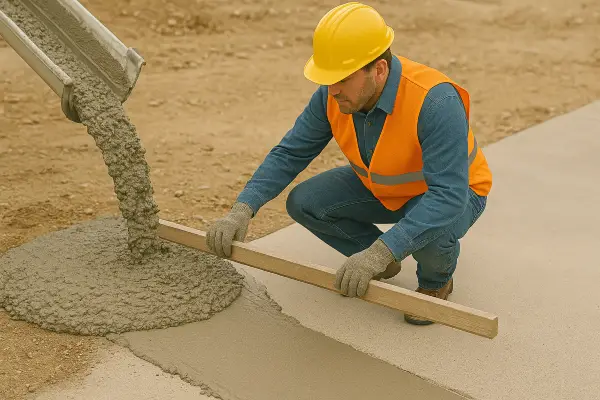 a male concrete worker adding cement to a walkway from Concrete Contractor Hutto in Hutto, TX - Concrete Patio