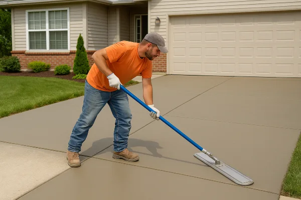 a male worker finishing a concrete driveway from Concrete Contractor Hutto in Hutto, TX 