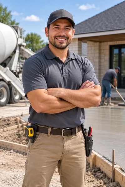a male concrete contractor smiling at the camera from Concrete Contractor Hutto in Hutto, TX