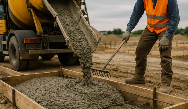 a concrete truck pouring cement into a concrete form from Concrete Contractor Hutto in Round Rock, TX - Round Rock TX