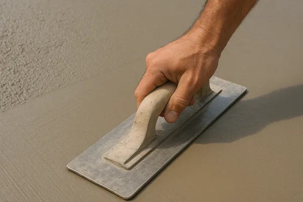 a hand trowel being used on a fresh cement slab from Concrete Contractor Hutto in Hutto, TX - Stamped Concrete Services